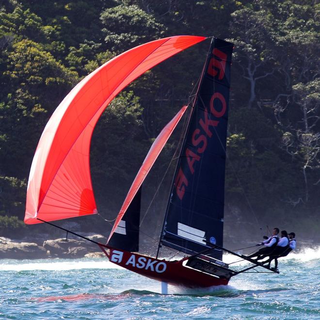 Race 1 – Asko Appliances was 'flying' after being forced to miss the start with gear failure – 18ft Skiffs NSW Championship ©  Frank Quealey / Australian 18 Footers League